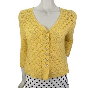 Womens Vintage Handmade Yellow Cardigan Sz Medium Cottagecore‎ Grammacore Preppy